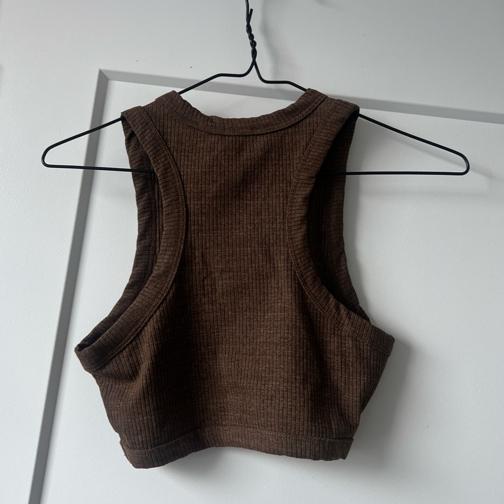 GLASSONS Cropped Brown Ribbed Tank Top - Picture 2 of 4